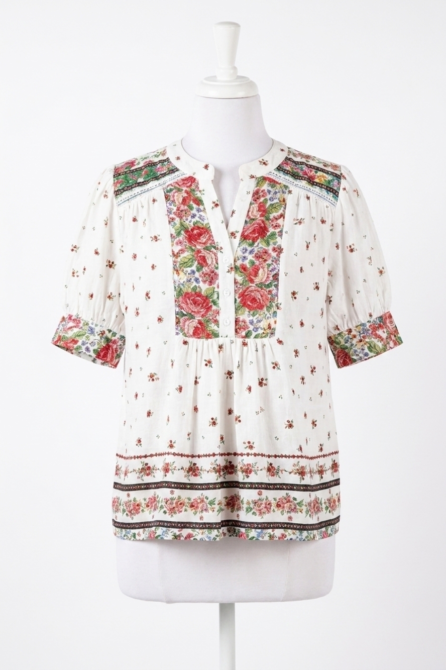 NEW EASEL floral printed puff sleeve top in sage pink
